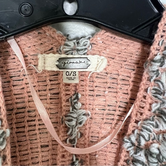 Boho Pink Orange Knit Kimono Wrap Shawl Cape Poncho Pockets One Size Bohemian - Picture 5 of 10